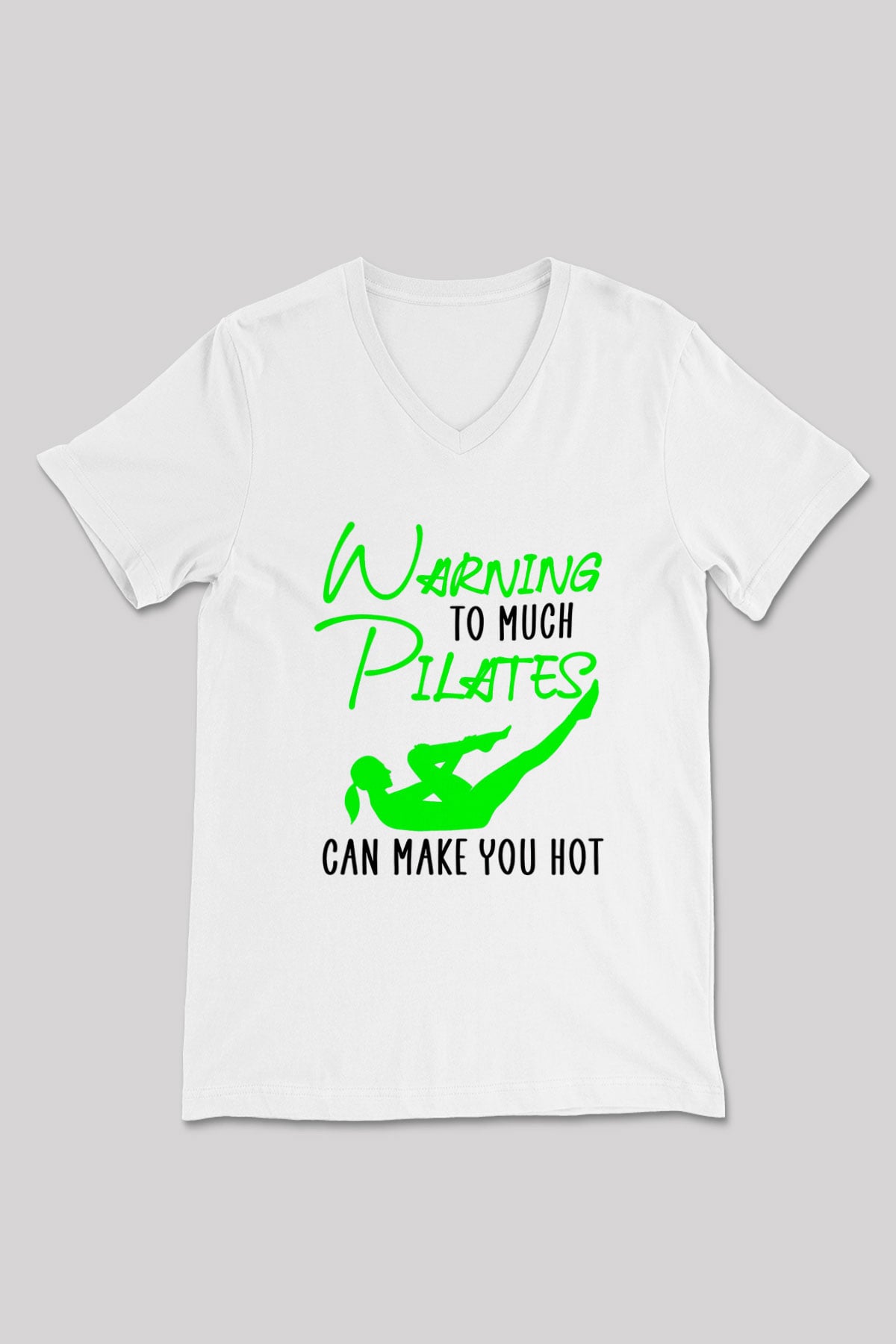 Pilates Baskılı Unisex V Yaka Tişört - Tshirt