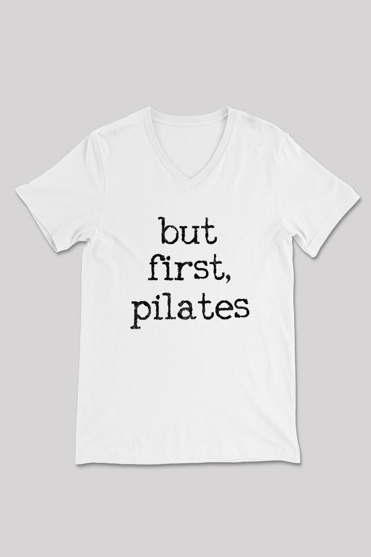 Pilates Baskılı Unisex V Yaka Tişört - Tshirt