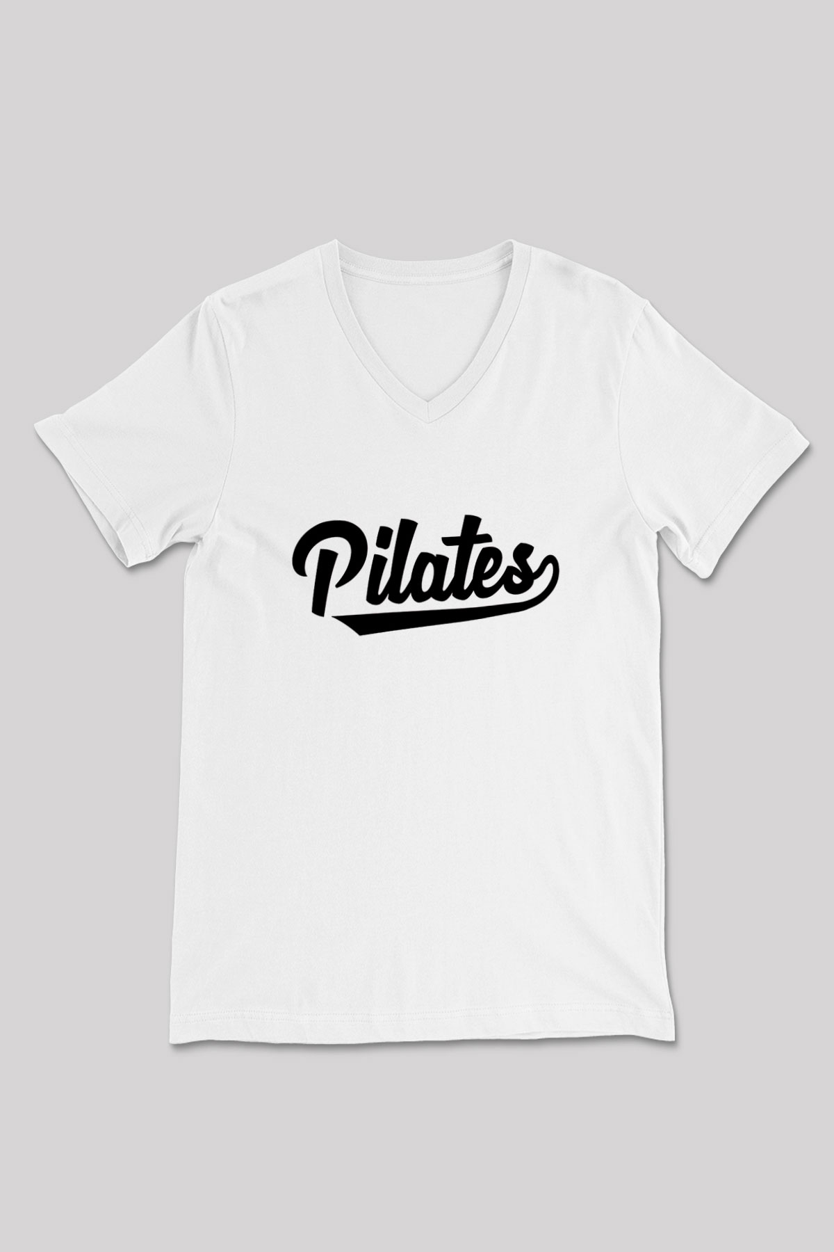 Pilates Baskılı Unisex V Yaka Tişört - Tshirt