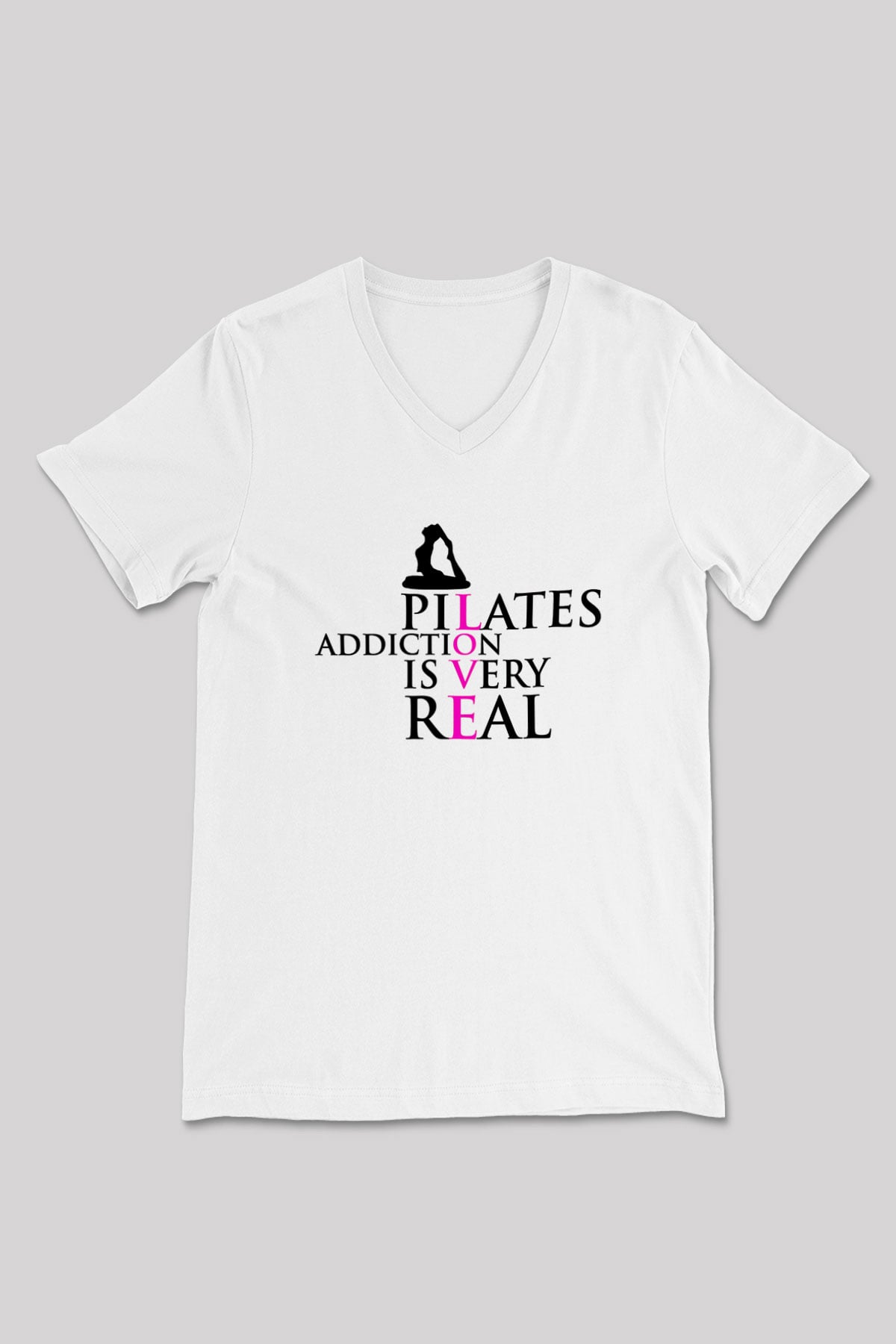 Pilates Baskılı Unisex V Yaka Tişört - Tshirt