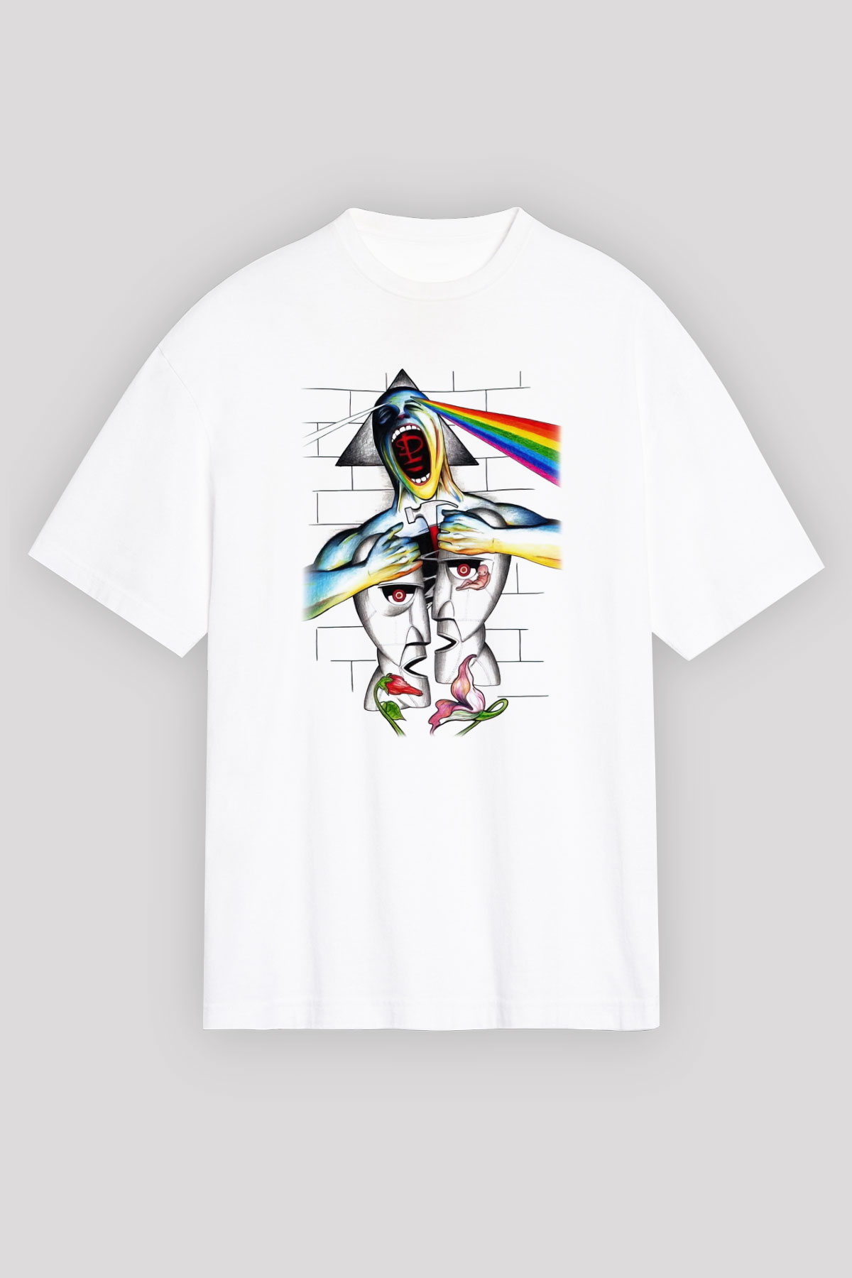 Pink Floyd Beyaz Unisex Oversize Tişört T-Shirt