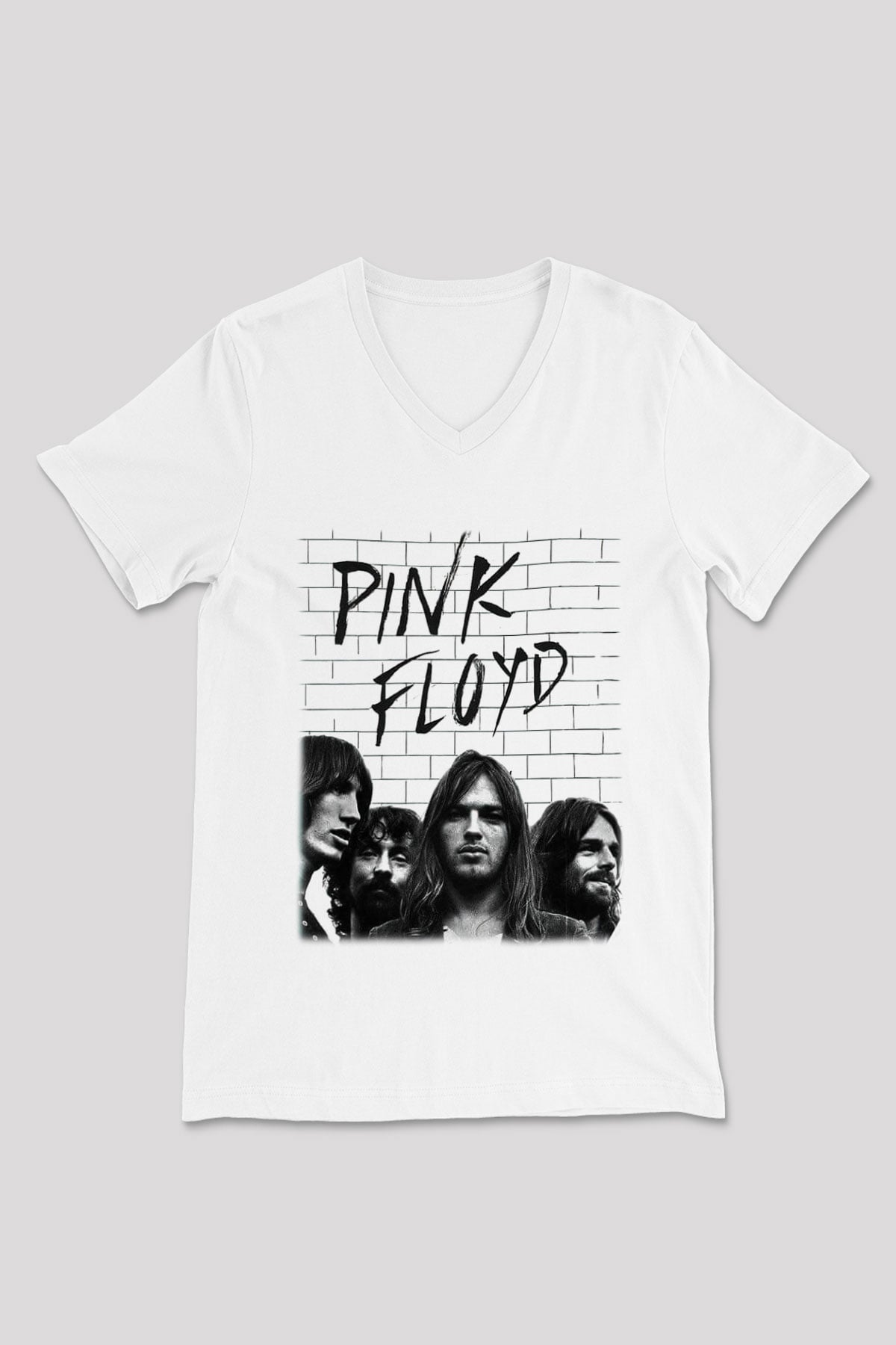 Pink Floyd Beyaz Unisex V Yaka Tişört T-Shirt