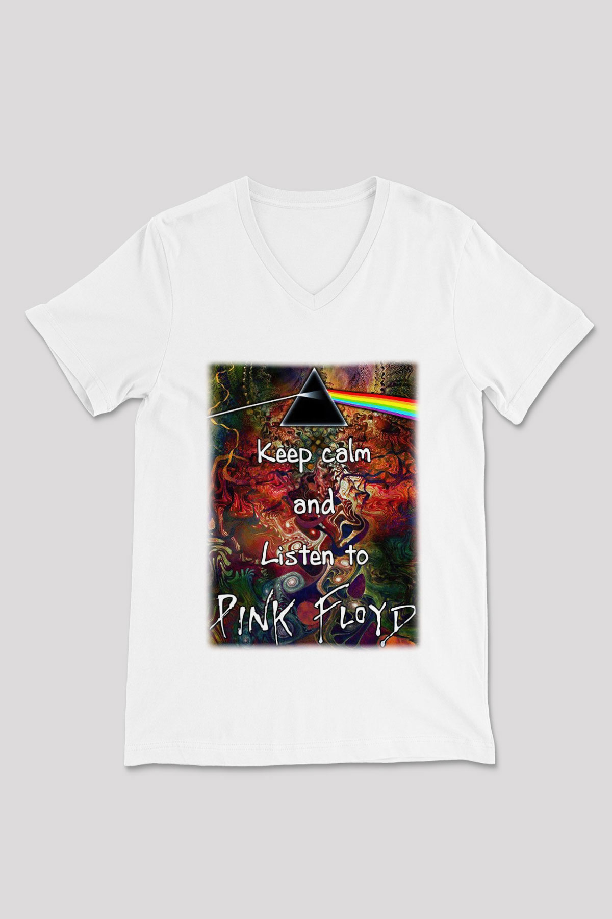 Pink Floyd Beyaz Unisex V Yaka Tişört T-Shirt