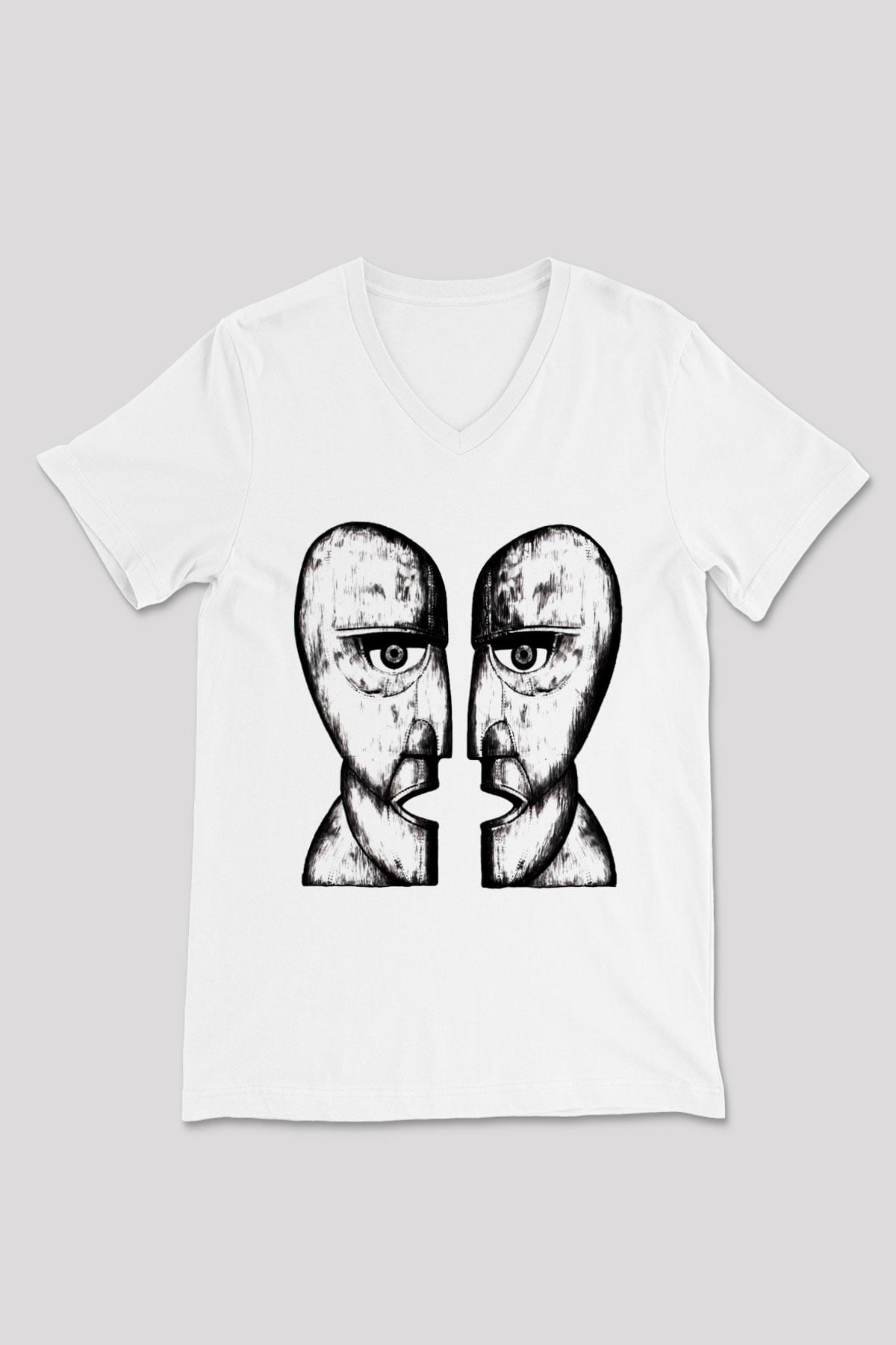 Pink Floyd Beyaz Unisex V Yaka Tişört