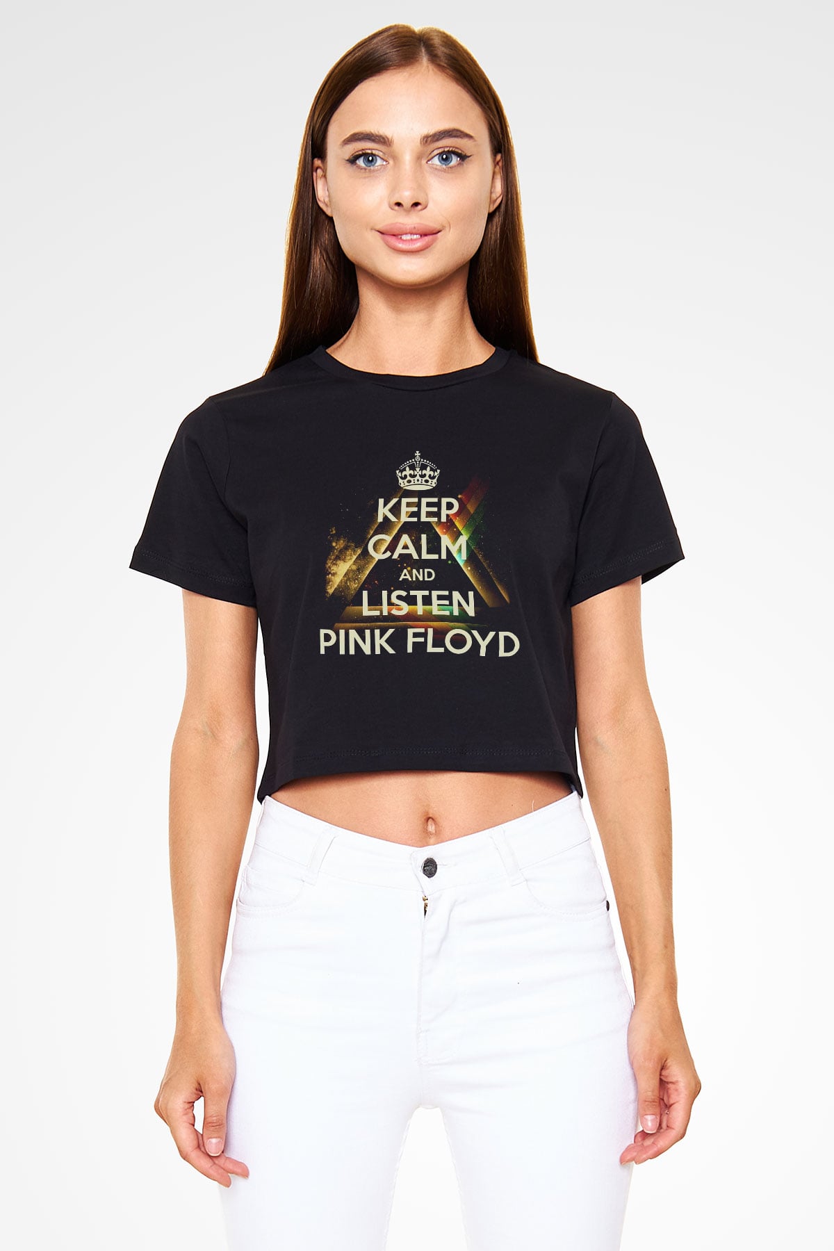 Pink Floyd Keep Calm And Listen Siyah Crop Top Tişört