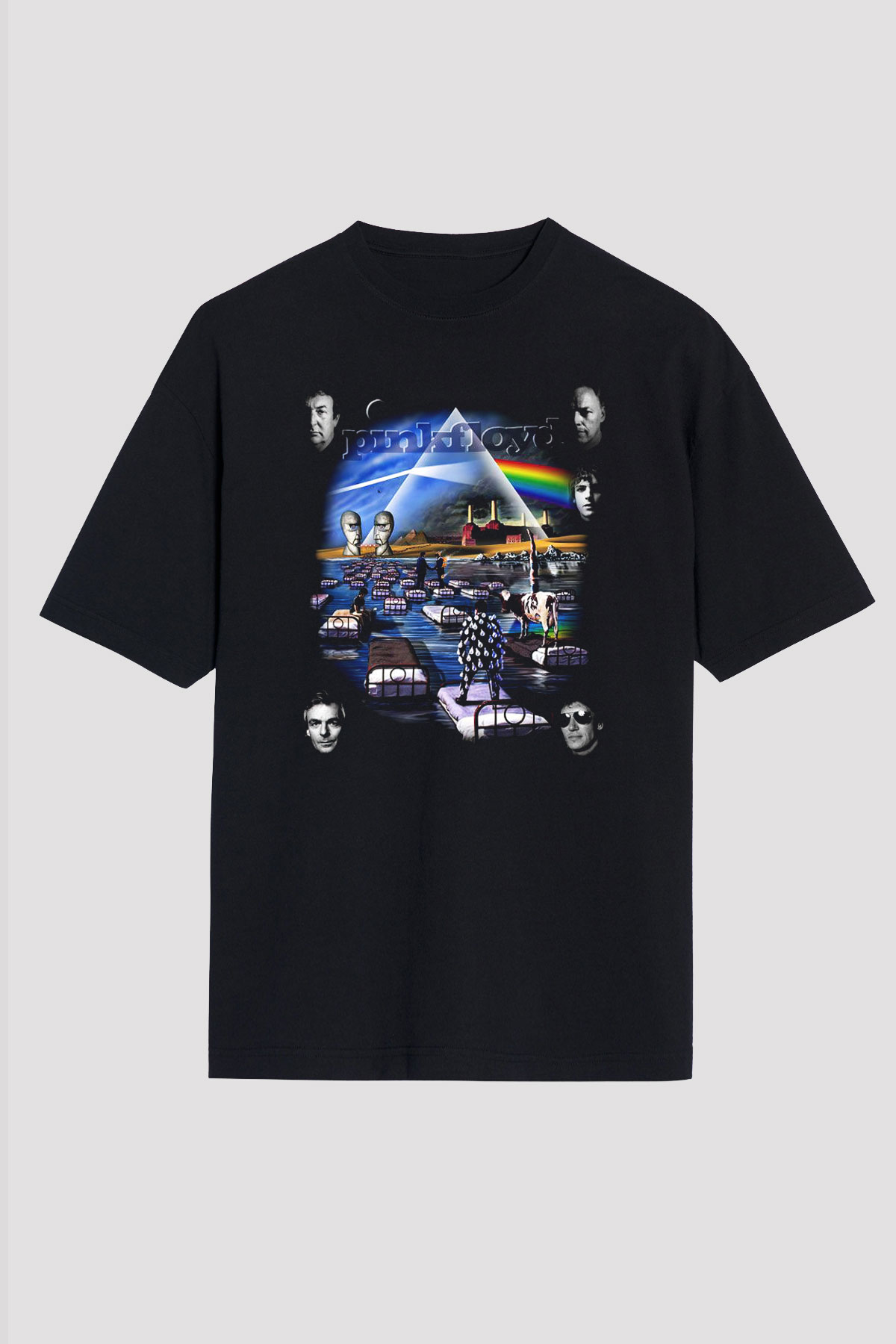 Pink Floyd Siyah Unisex Oversize Tişört T-Shirt