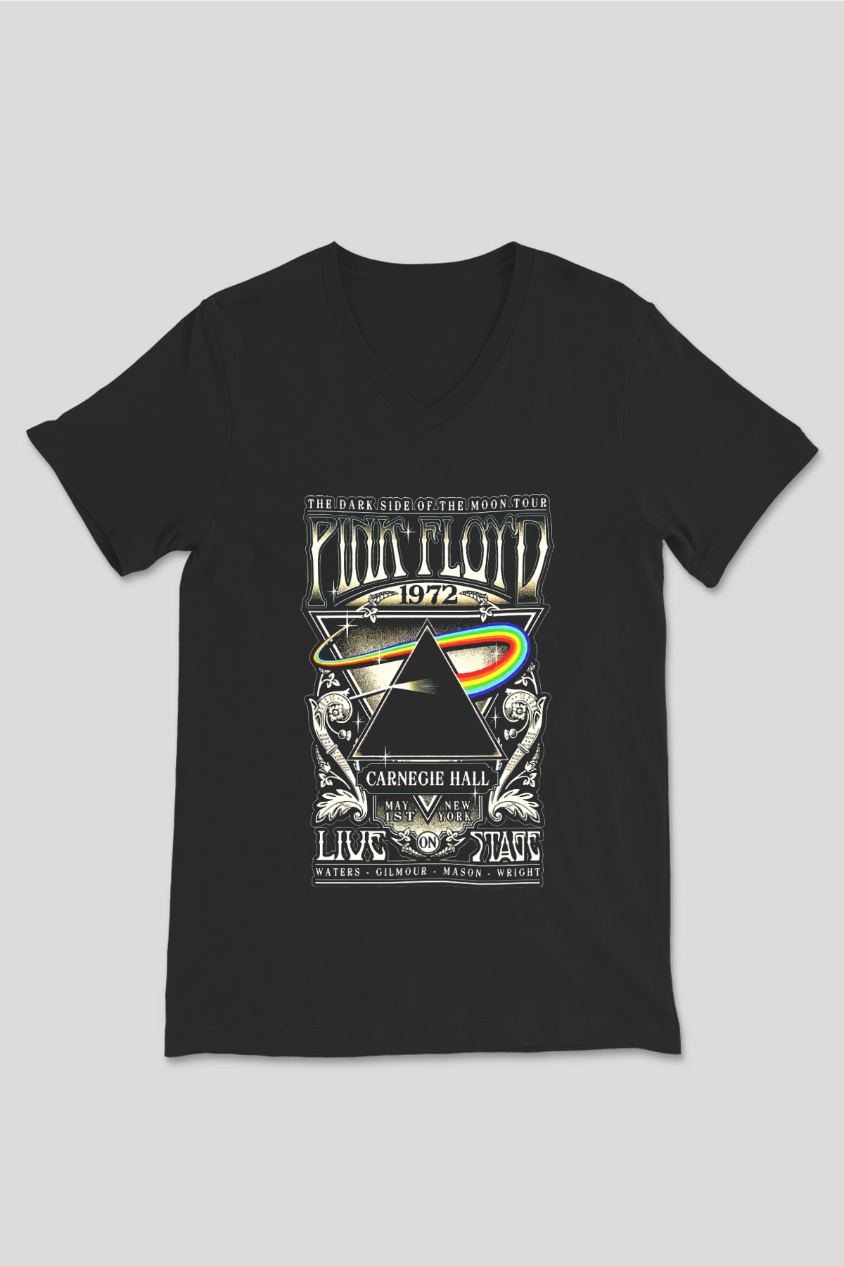 Pink Floyd Siyah Unisex V Yaka Tişört T-Shirt