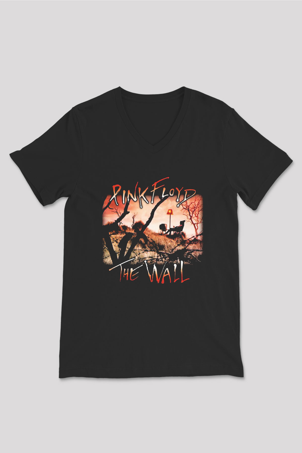 Pink Floyd Siyah Unisex V Yaka Tişört T-Shirt