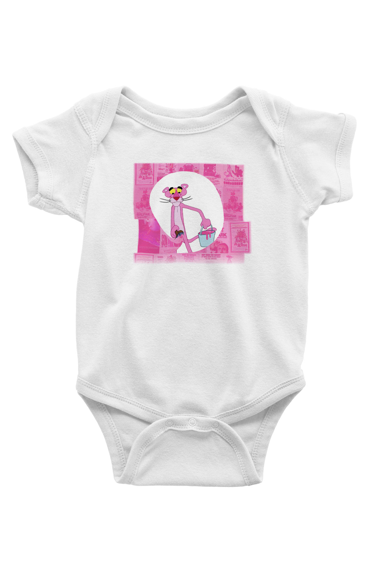 Pink Panther Baskılı Beyaz Unisex Bebek Body - Zıbın