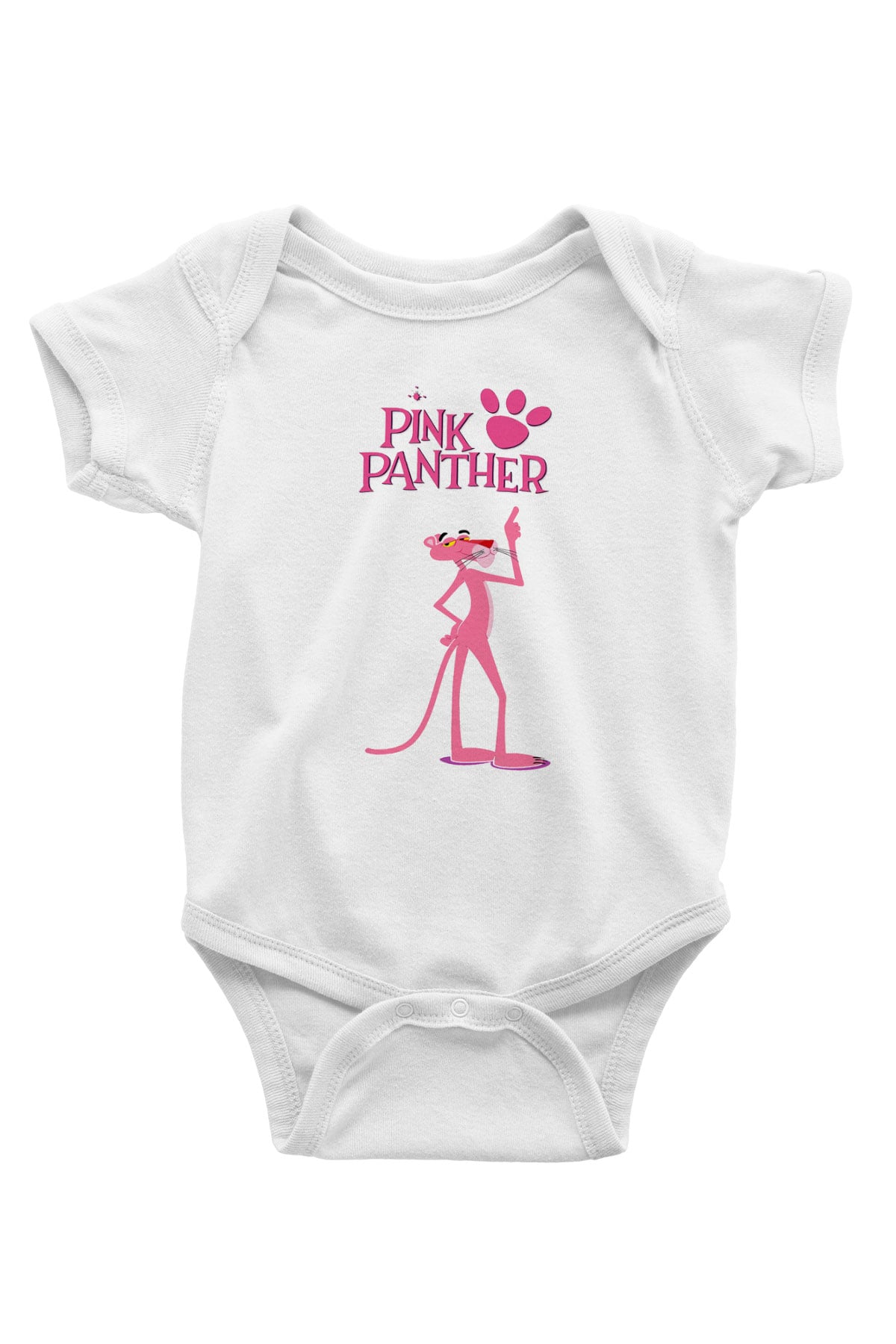 Pink Panther Baskılı Beyaz Unisex Bebek Body - Zıbın