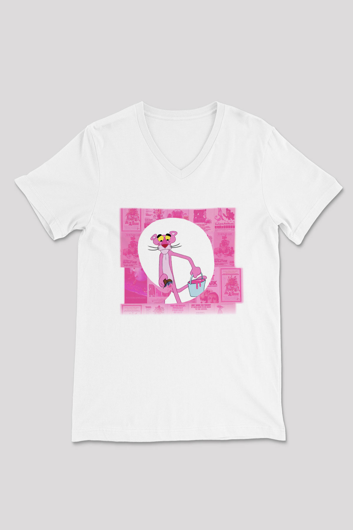 Pink Panther Beyaz Unisex V Yaka Tişört