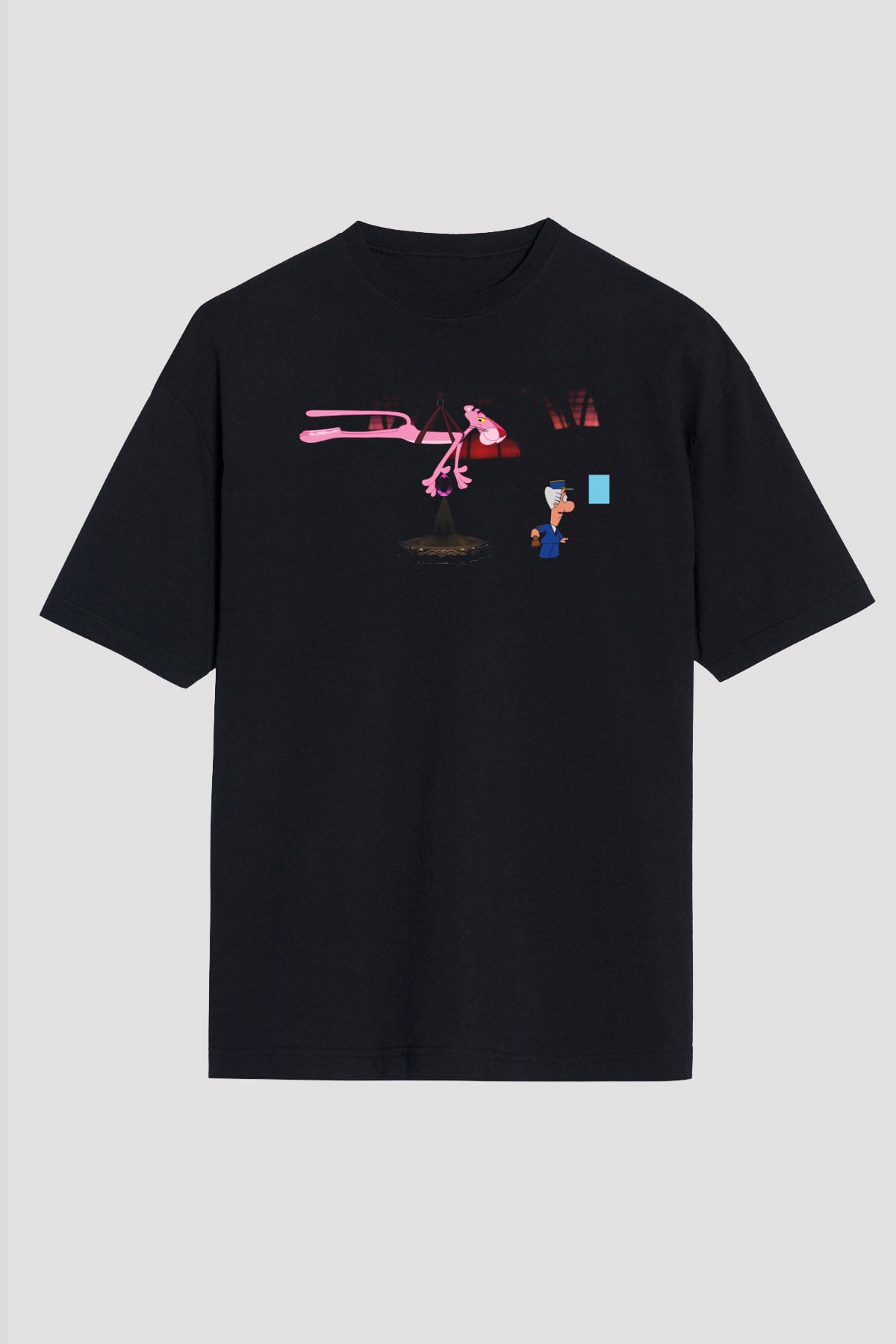 Pink Panther Siyah Unisex Oversize Tişört