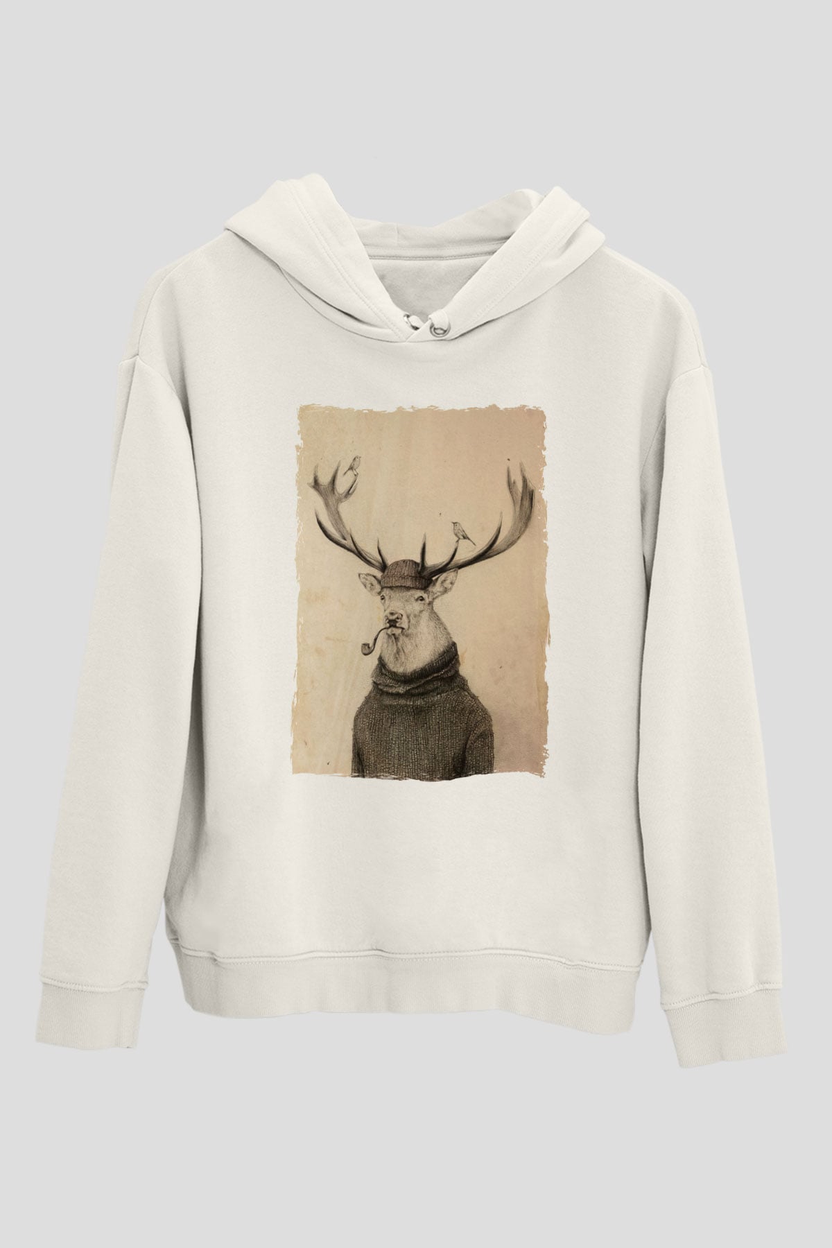 Pipo İçen GeyikBeyaz  Unisex Hoodie