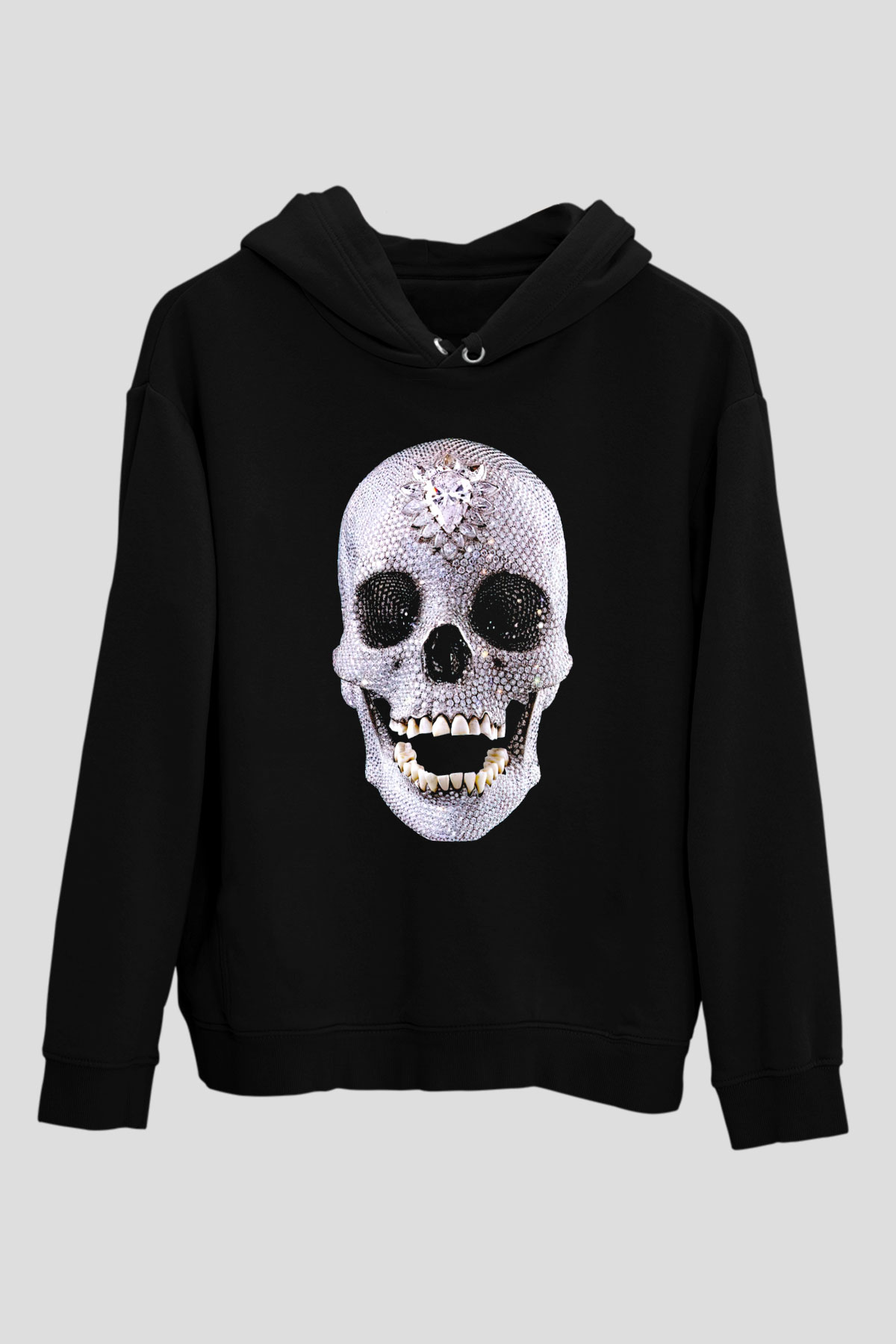 Pırlanta Taşlı KurukafaSiyah Unisex Hoodie