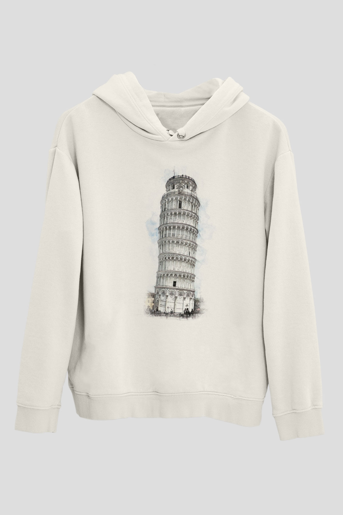 Pisa Kulesi Beyaz Unisex Hoodie