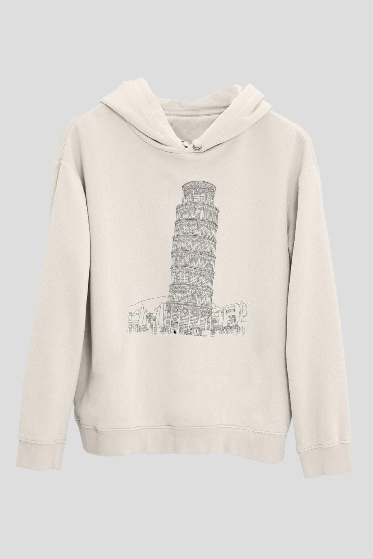 Pisa Kulesi Beyaz Unisex Hoodie