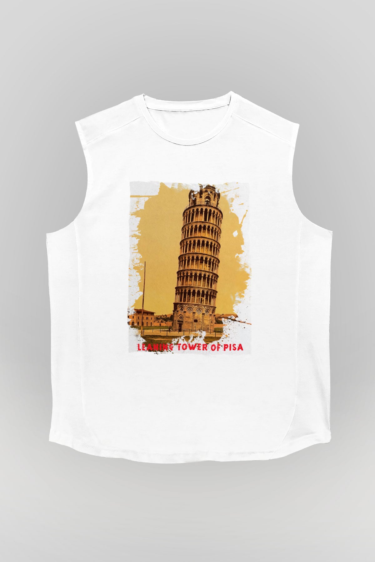 Pisa Kulesi Beyaz Unisex Kolsuz Tişört