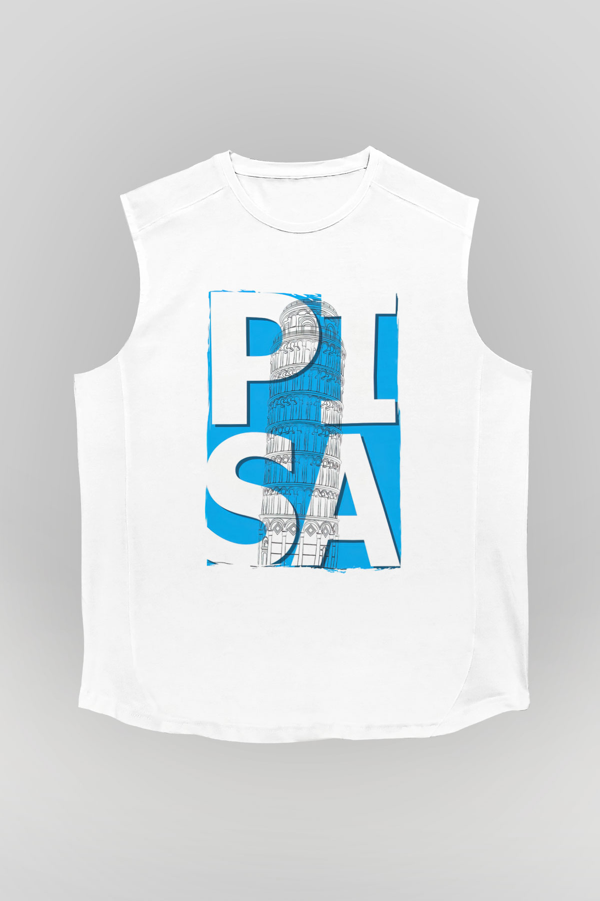 Pisa Kulesi Beyaz Unisex Kolsuz Tişört