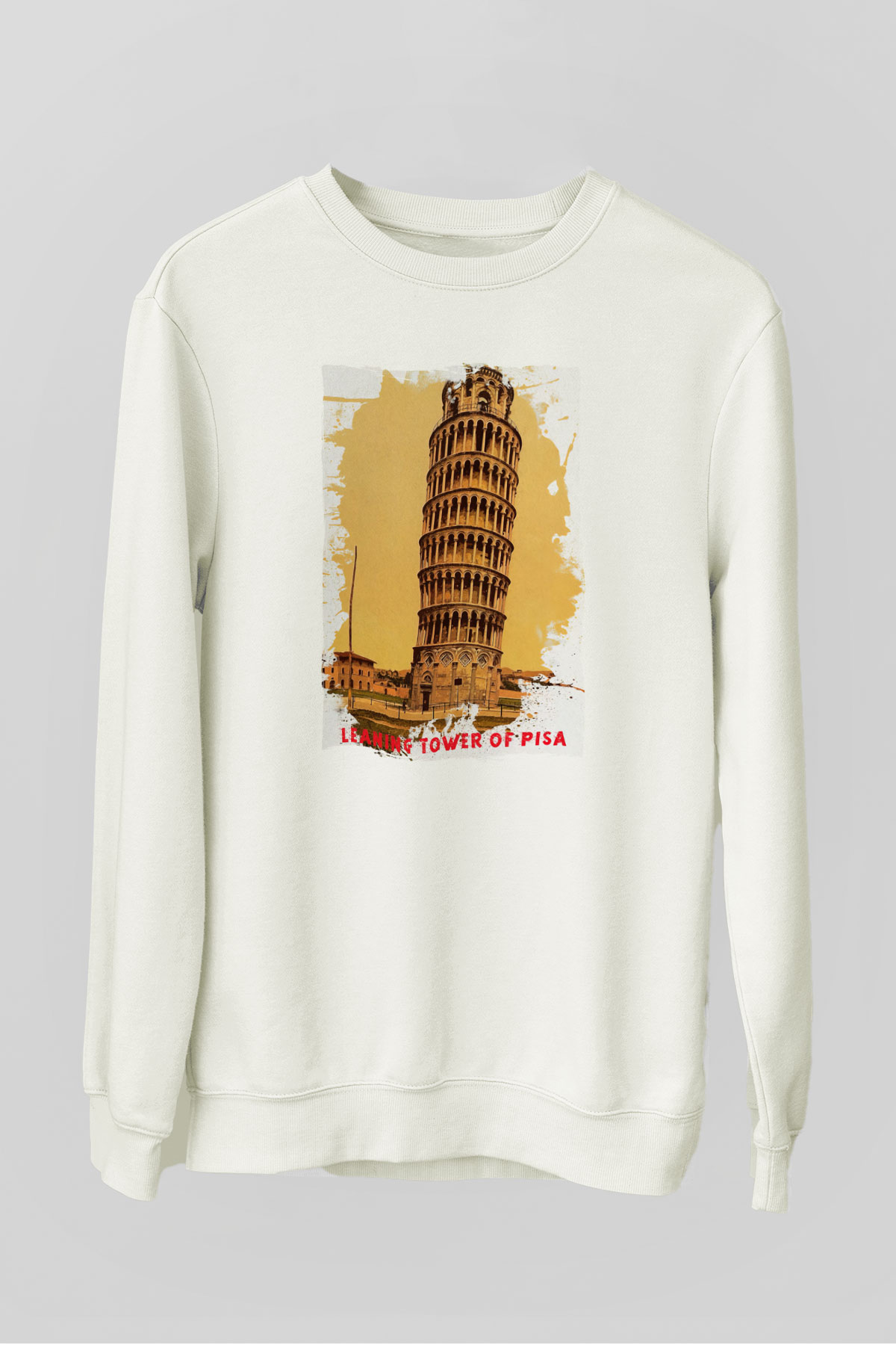 Pisa Kulesi Beyaz Unisex Sweatshirt
