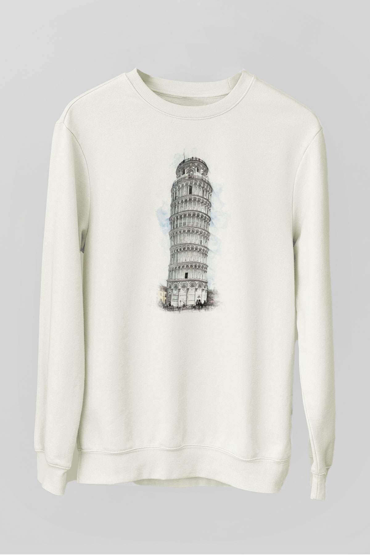 Pisa Kulesi Beyaz Unisex Sweatshirt