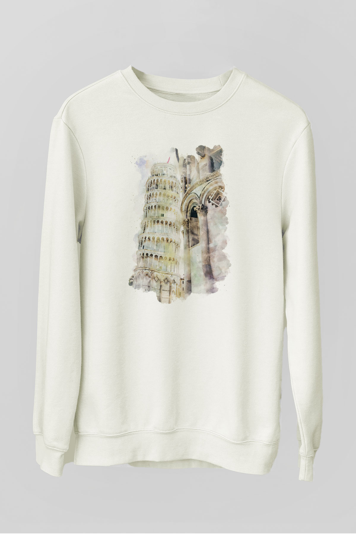 Pisa Kulesi Beyaz Unisex Sweatshirt