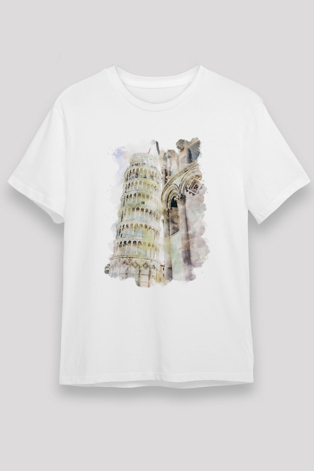 Pisa Kulesi Beyaz Unisex Tişört T-Shirt - TişörtFabrikası