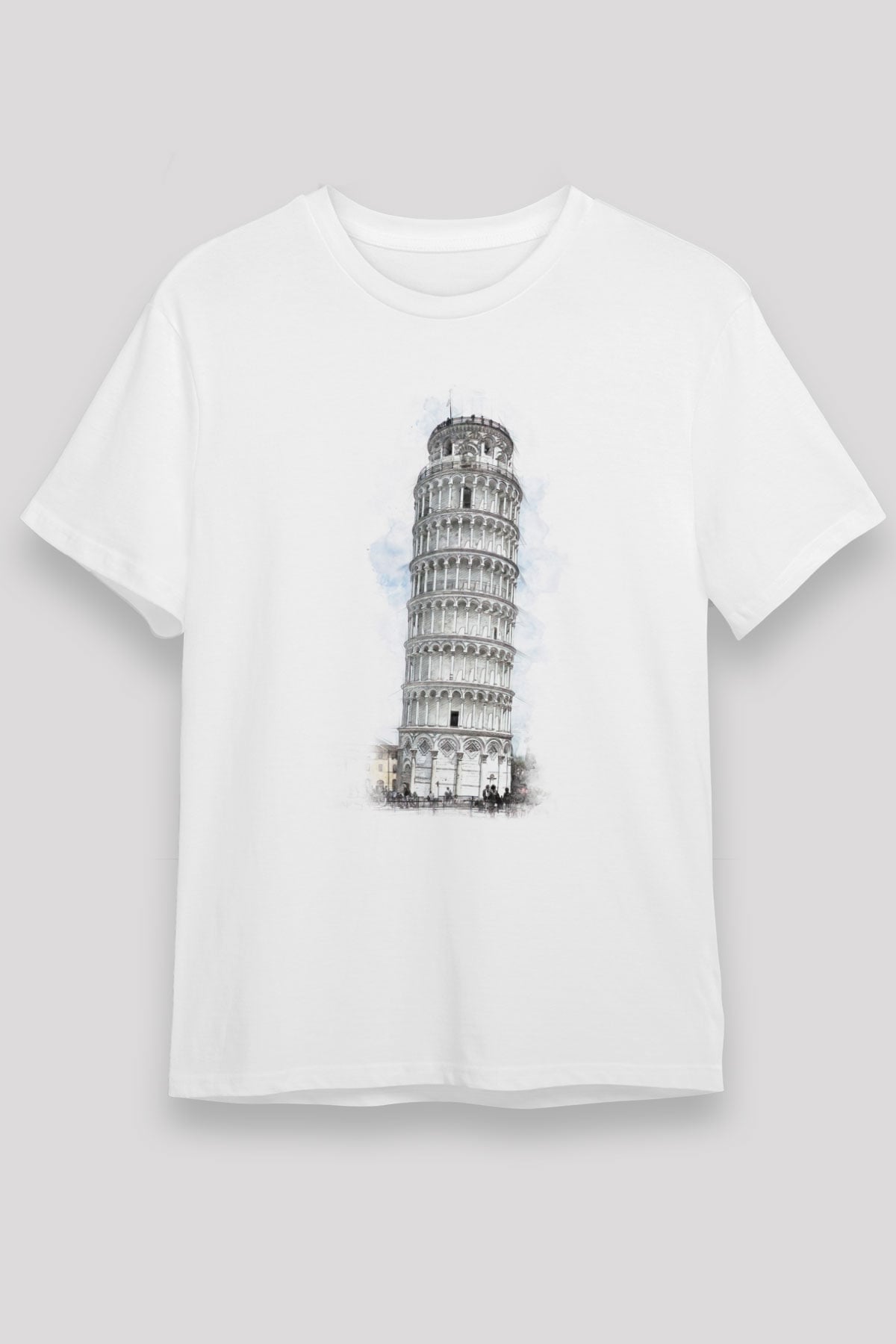 Pisa Kulesi Beyaz Unisex Tişört T-Shirt - TişörtFabrikası