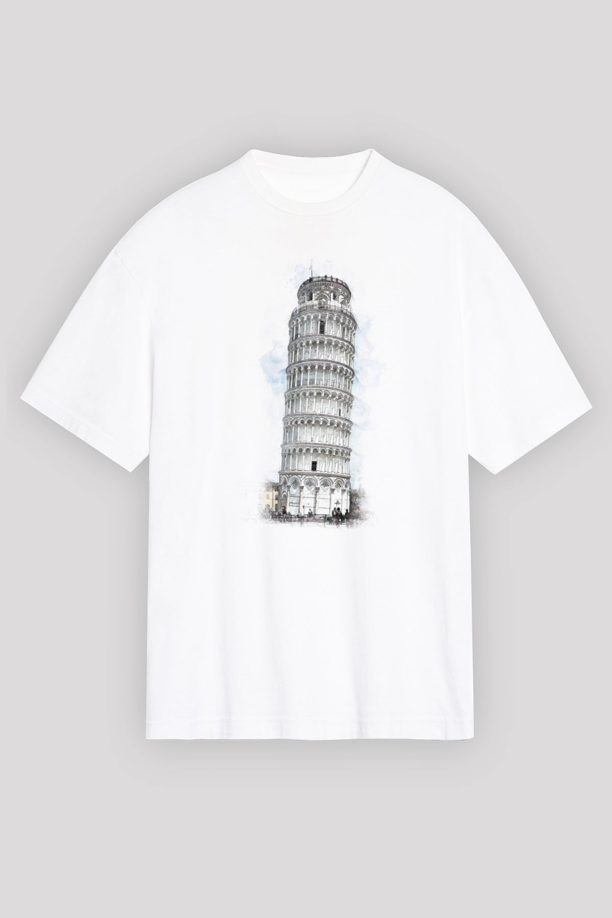 Pisa Kulesi Beyaz Unisex Tişört T-Shirt - TişörtFabrikası