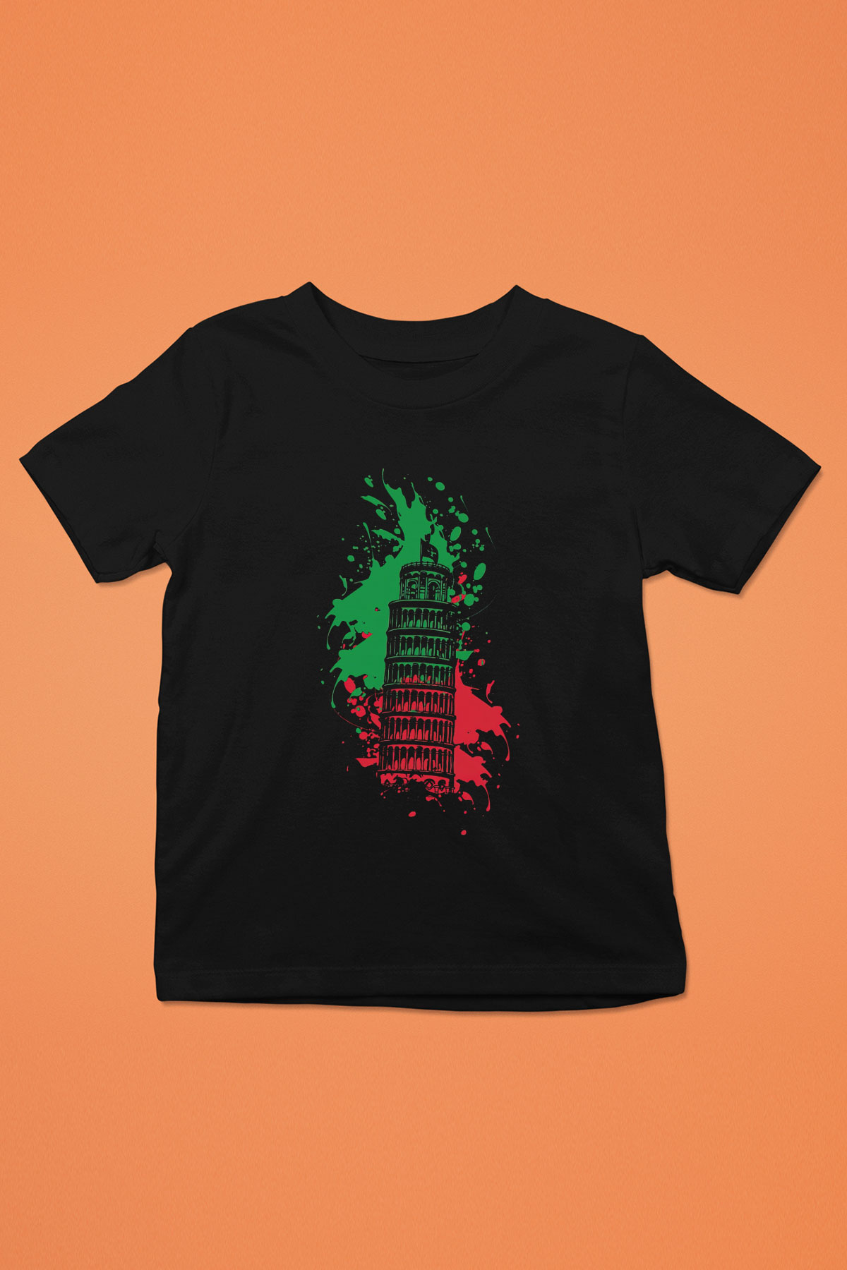 Pisa Kulesi Siyah Unisex Çocuk Tişört