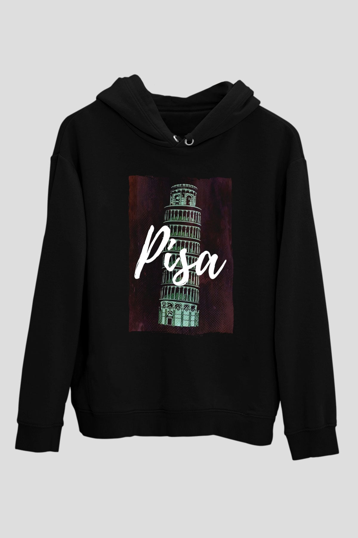 Pisa Kulesi Siyah Unisex Hoodie