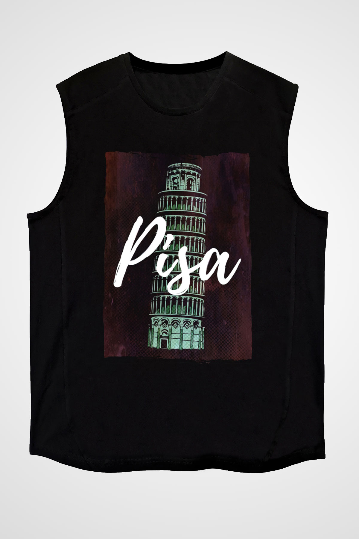 Pisa Kulesi Siyah Unisex Kolsuz Tişört