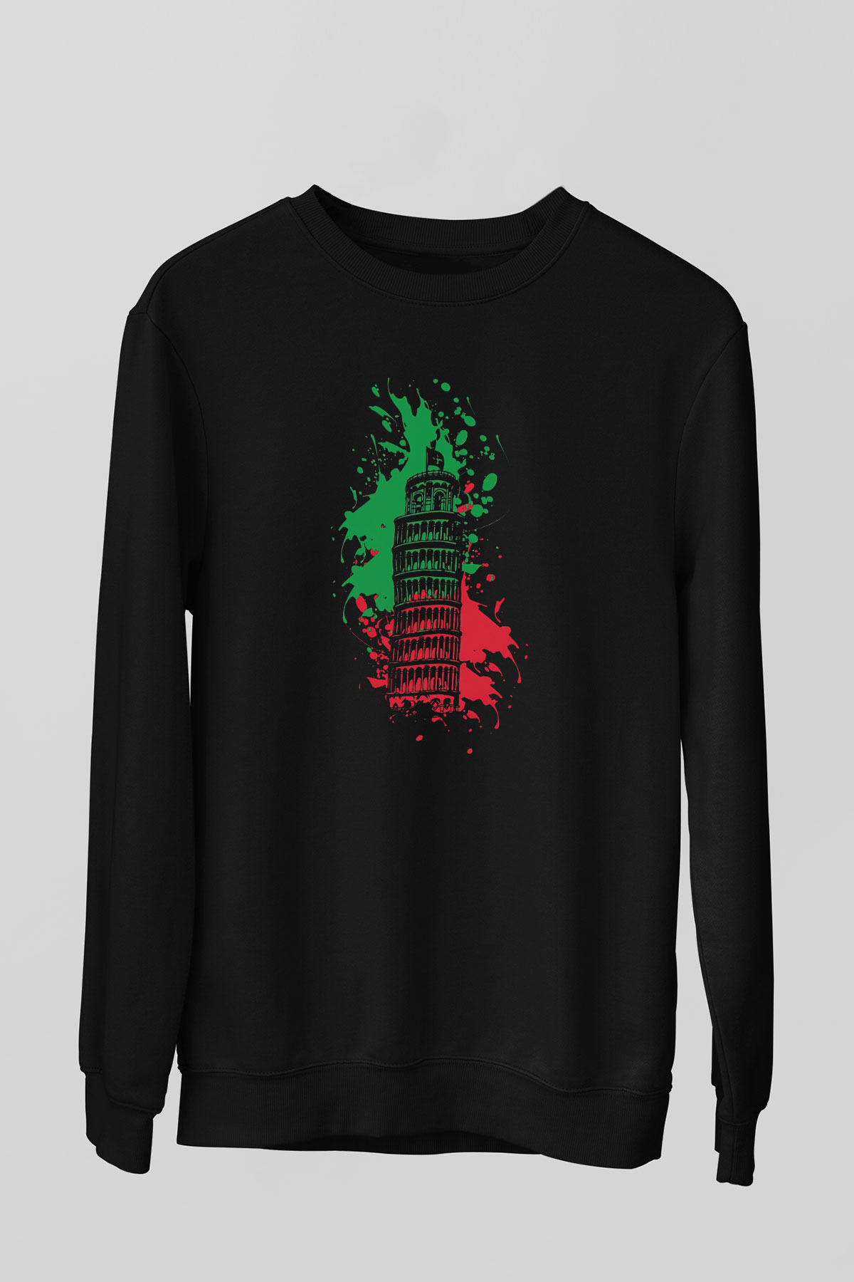 Pisa Kulesi Siyah Unisex Sweatshirt