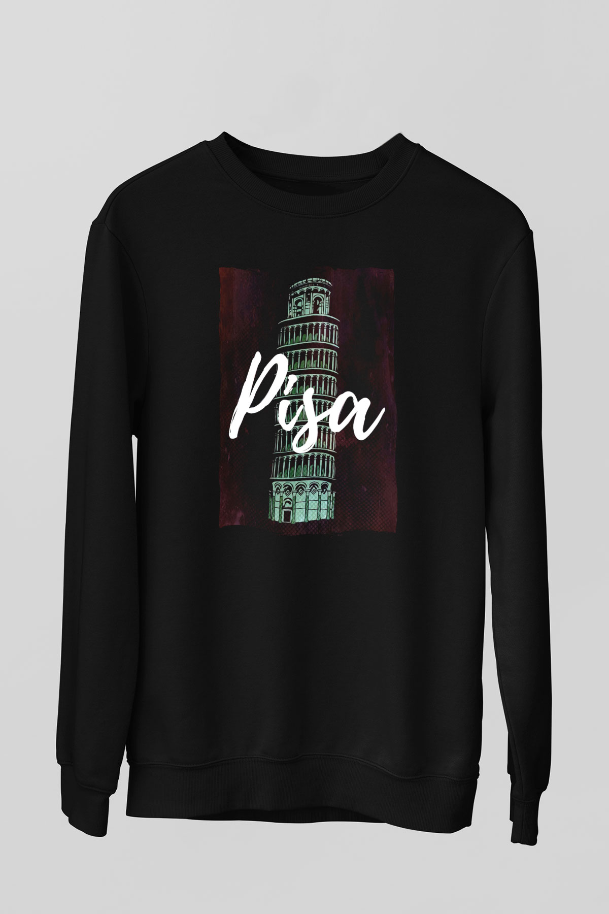 Pisa Kulesi Siyah Unisex Sweatshirt