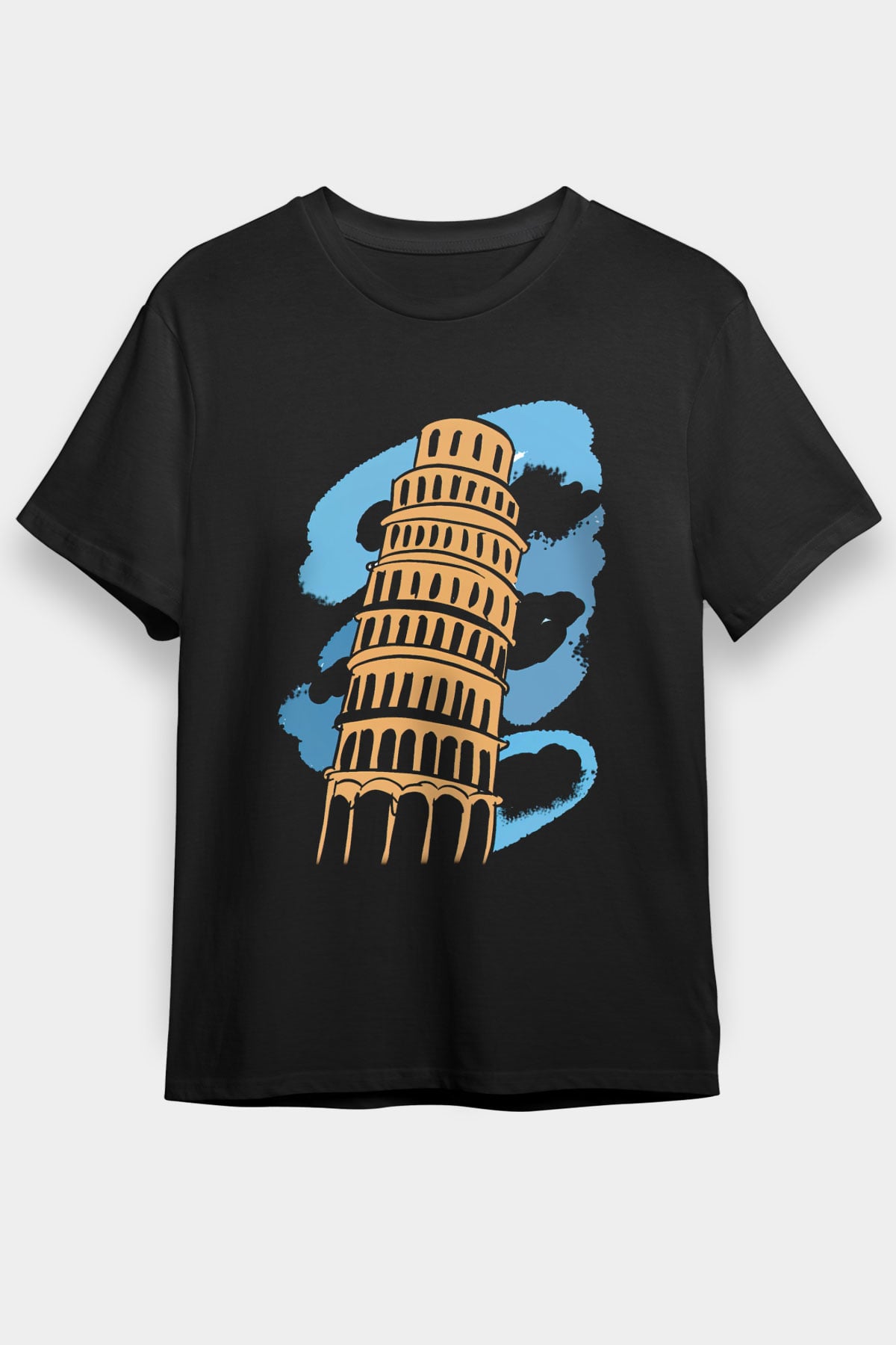 Pisa Kulesi Siyah Unisex Tişört T-Shirt - TişörtFabrikası