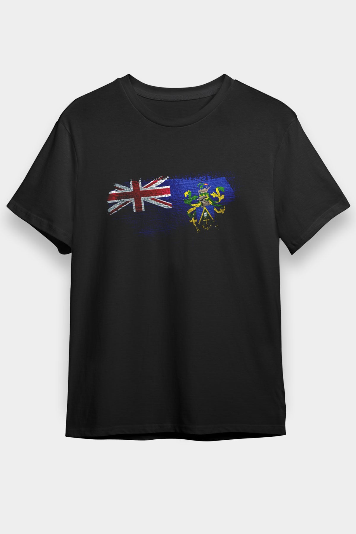 Pitcairn Adaları - Pitcairn İslands Bayrağı Baskılı Unisex Siyah Tişört