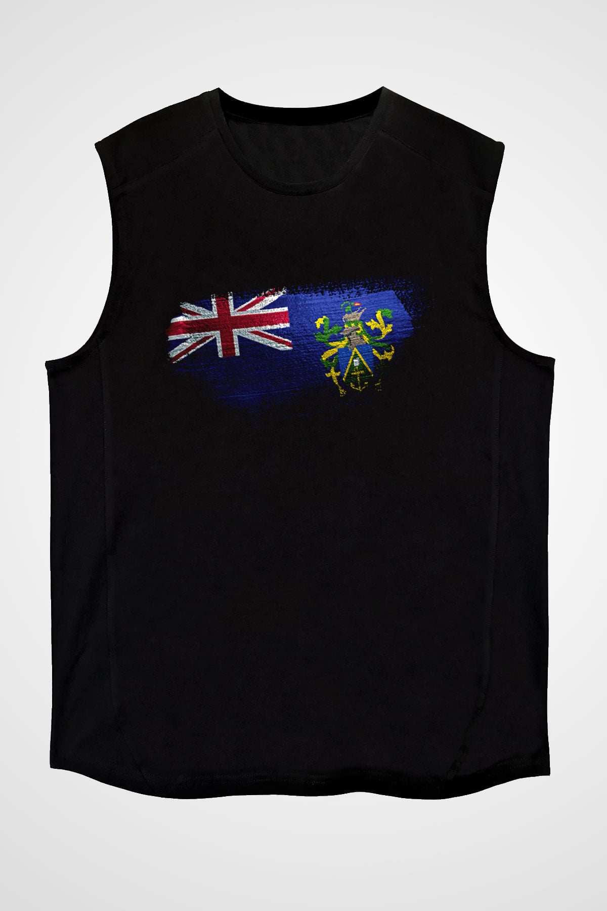 Pitcairn Adaları - Pitcairn İslands Bayrağı Baskılı Unisex Siyah Kolsuz Tişört