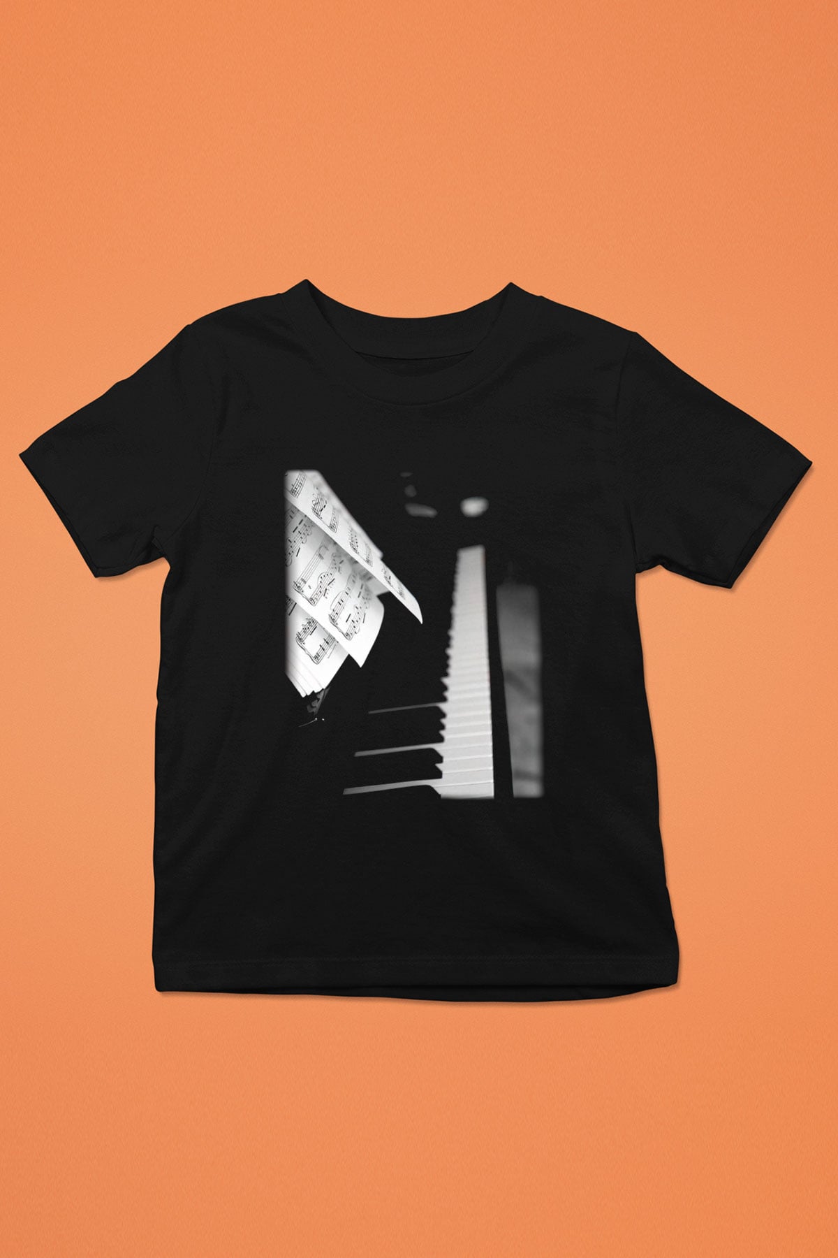Piyanist Baskılı Siyah Unisex Çocuk Tişört