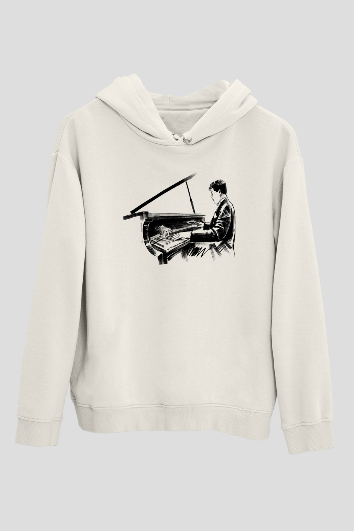 Piyanist Beyaz Unisex Kapüşonlu Sweatshirt