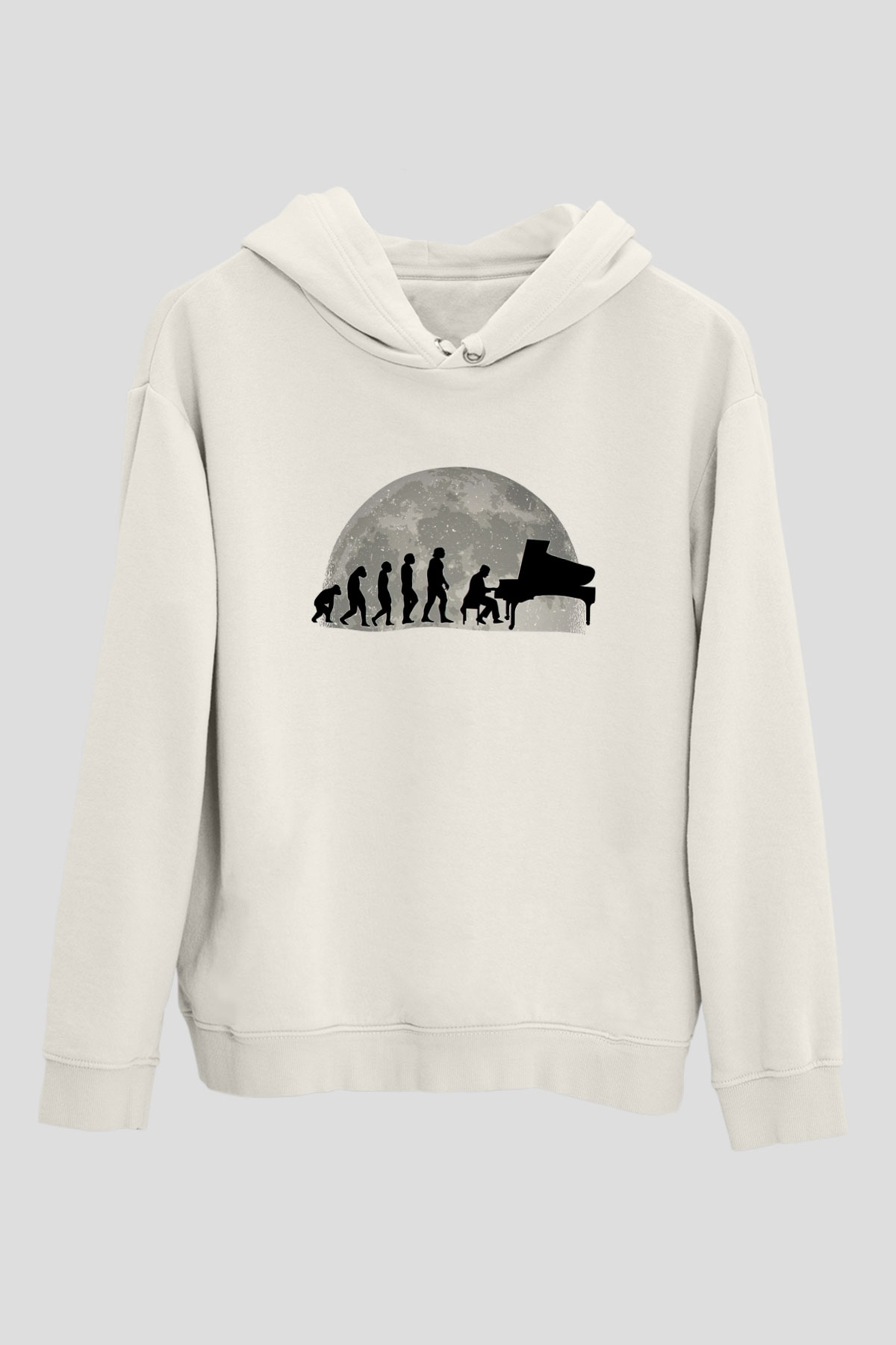 Piyanist Beyaz Unisex Kapüşonlu Sweatshirt
