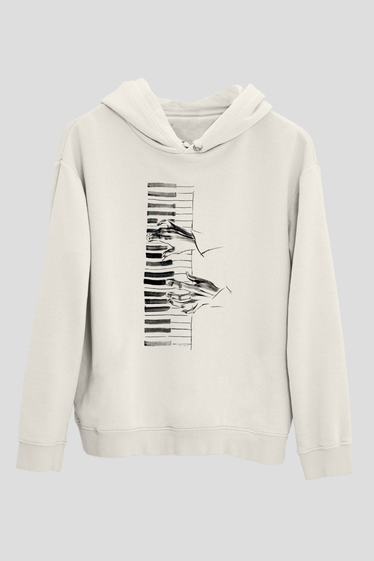 Piyanist Beyaz Unisex Kapüşonlu Sweatshirt