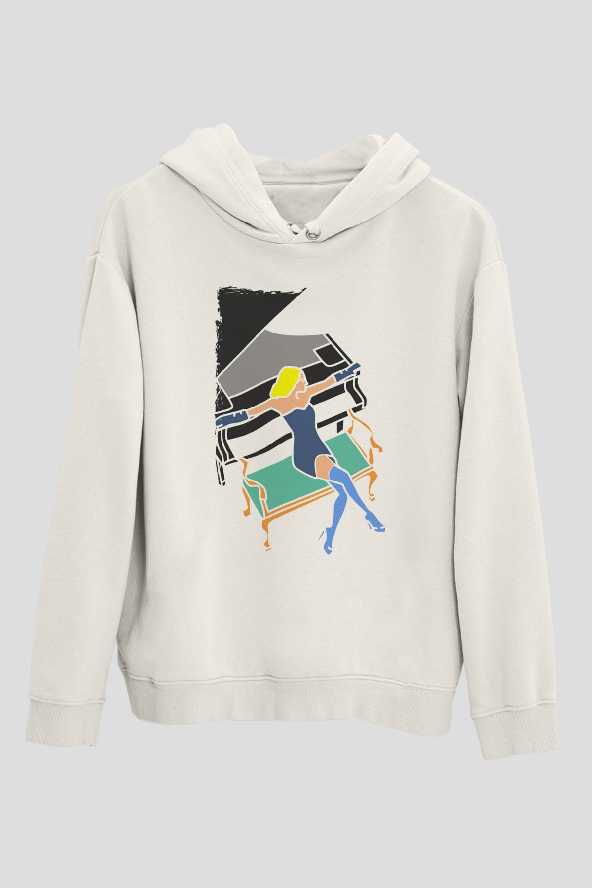 Piyanist Beyaz Unisex Kapüşonlu Sweatshirt