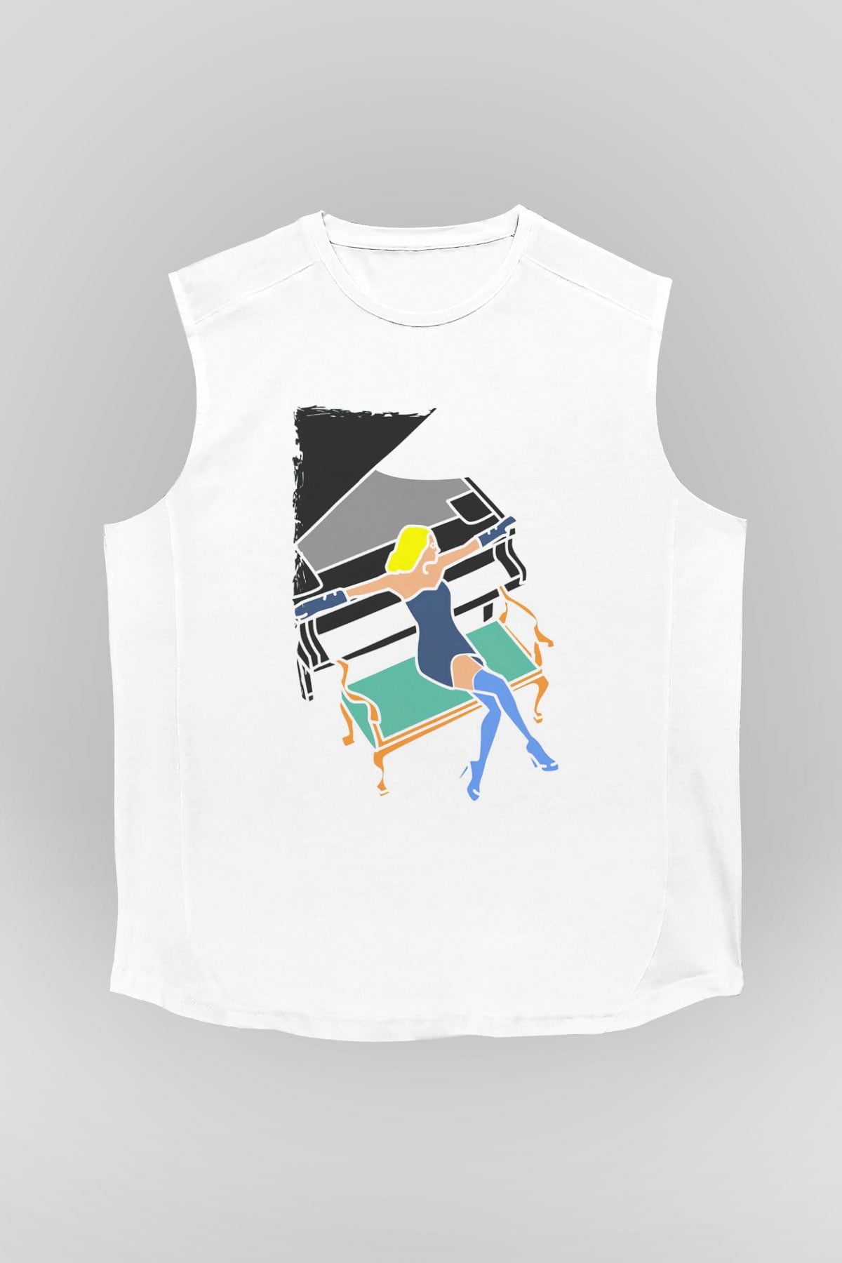 Piyanist Beyaz Unisex Kolsuz Tişört