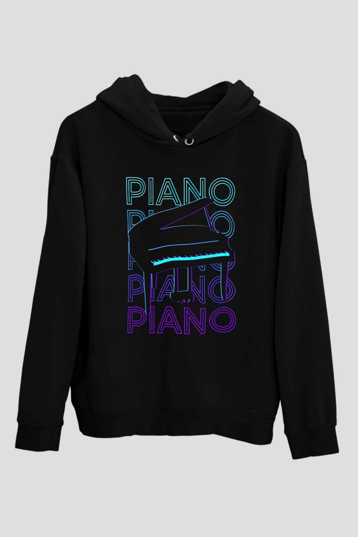 Piyanist Siyah Unisex Kapüşonlu Sweatshirt