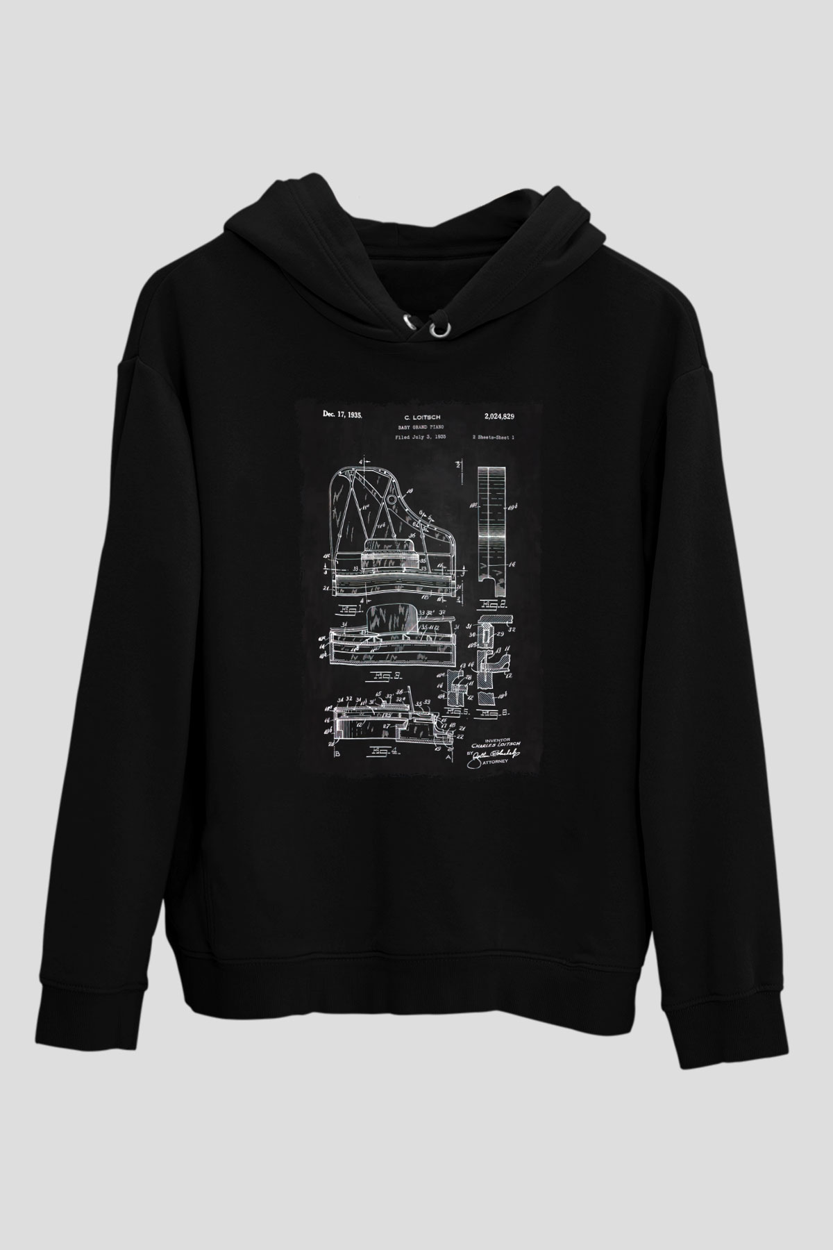 Piyanist Siyah Unisex Kapüşonlu Sweatshirt