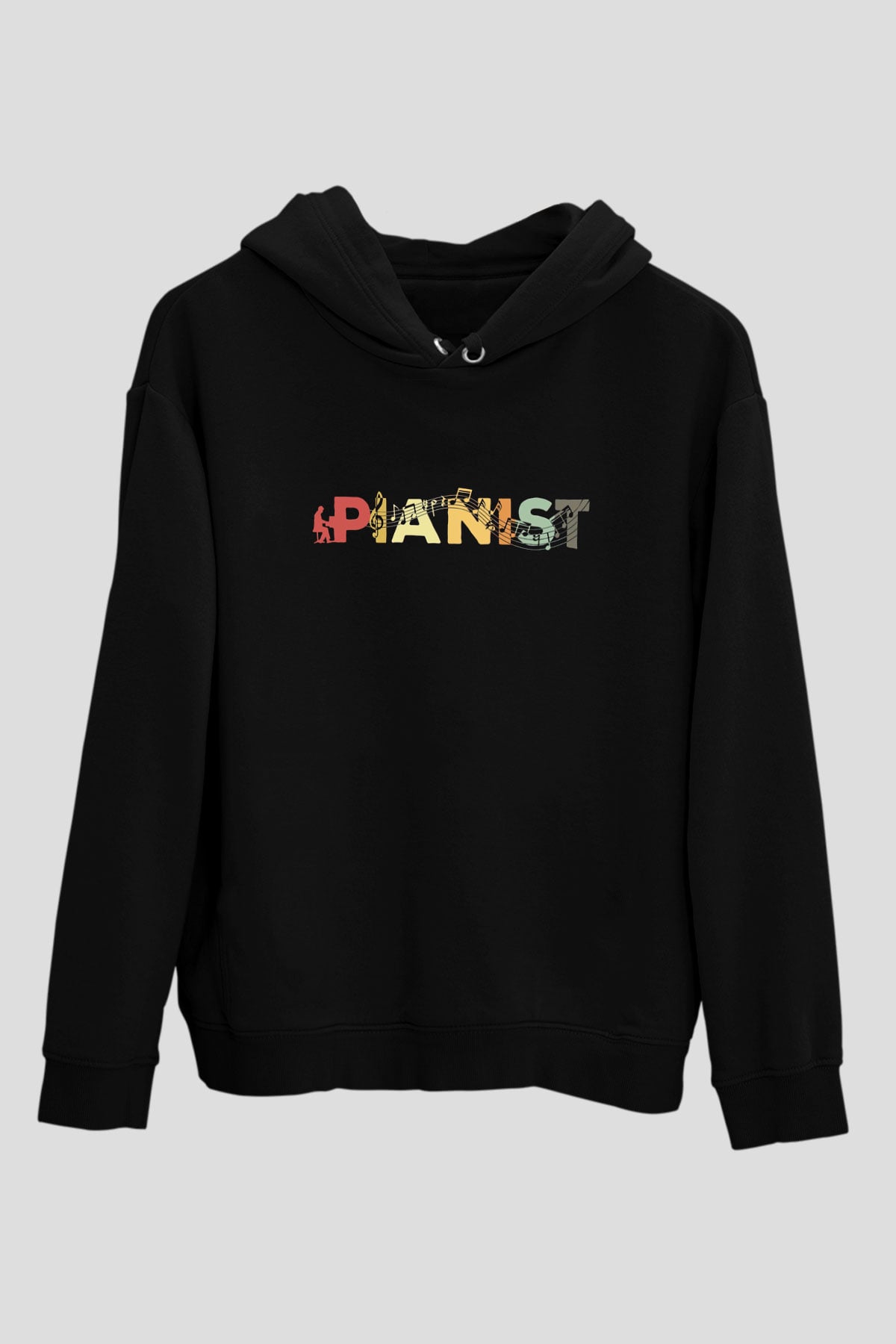 Piyanist Siyah Unisex Kapüşonlu Sweatshirt