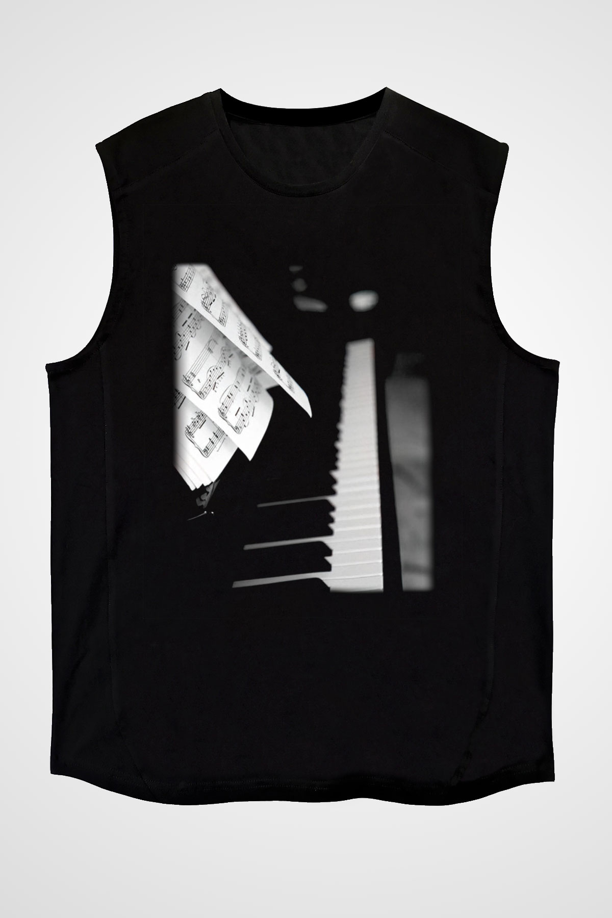 Piyanist Siyah Unisex Kolsuz Tişört