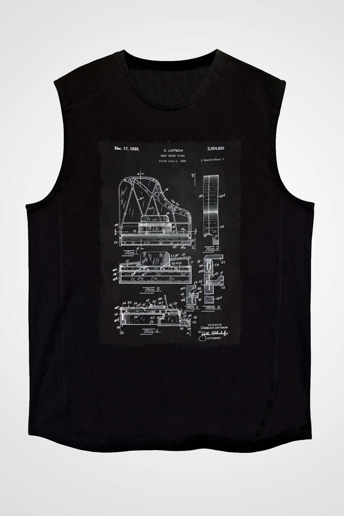 Piyanist Siyah Unisex Kolsuz Tişört