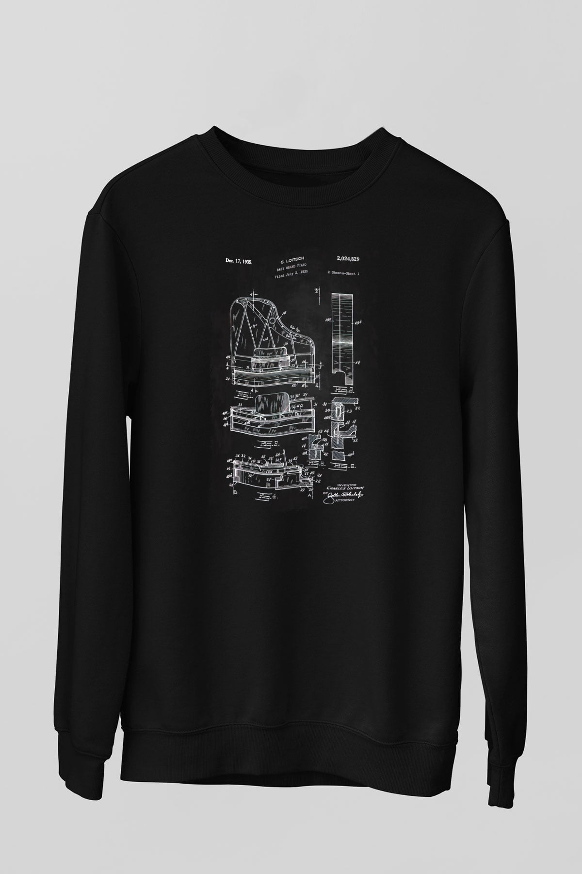 Piyanist Siyah Unisex Sweatshirt