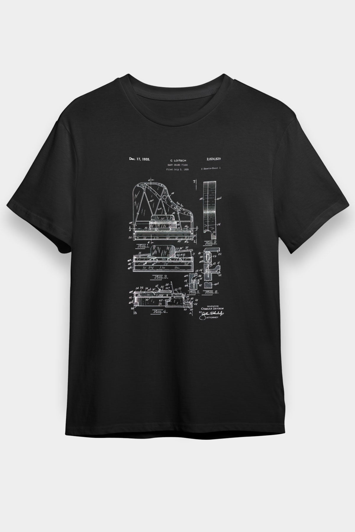 Piyanist Siyah Unisex Tişört T-Shirt - TişörtFabrikası