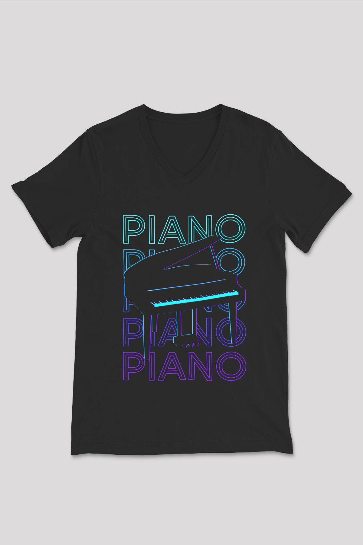 Piyanist Siyah Unisex V Yaka Tişört